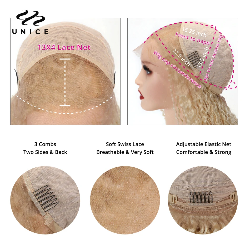 Perruque Lace Front Wig naturelle lisse-UNice Hair, cheveux humains vierges, couleur blonde 613, Sophia, 5x5 HD, 13x4, avec couche intérieure