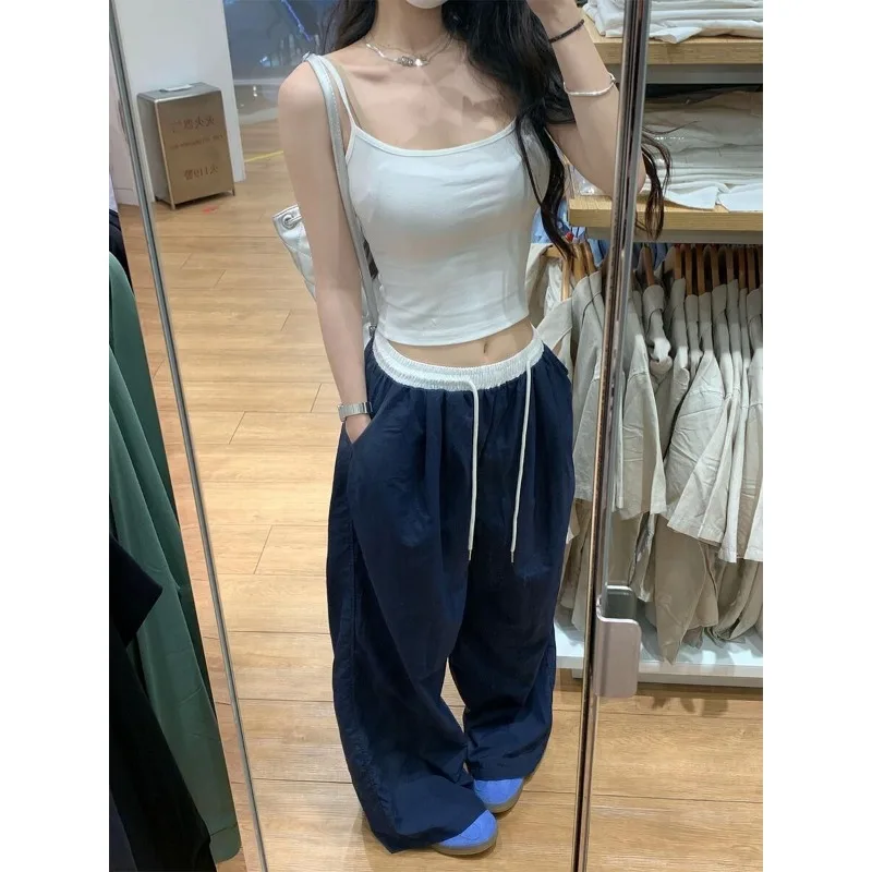 سراويل واسعة الساق بألوان متباينة أمريكية للنساء سراويل رياضية وكاجوال جديدة عالية الخصر وفضفاضة ومتعددة الاستخدامات