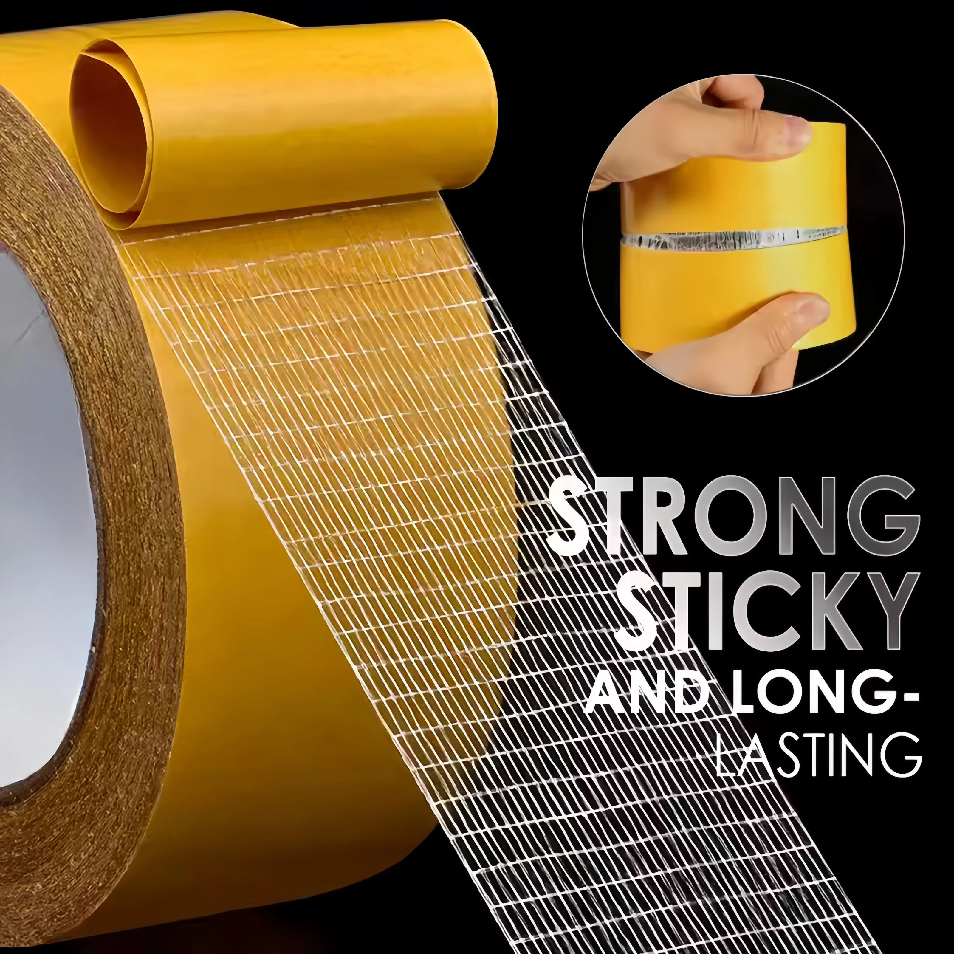 Heavy Duty Double Sided Tape 1.97in x 30yd Transparent High-Tack Fiberglass Mesh for Carpet Fixing, Anti-Slip Rug & Art
