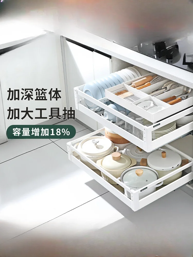 Yichi, pull basket, kitchen cabinet, cupboard, drawer type, double-layer drawer, draw cupboard, aluminum alloy 800 cabinet, dish