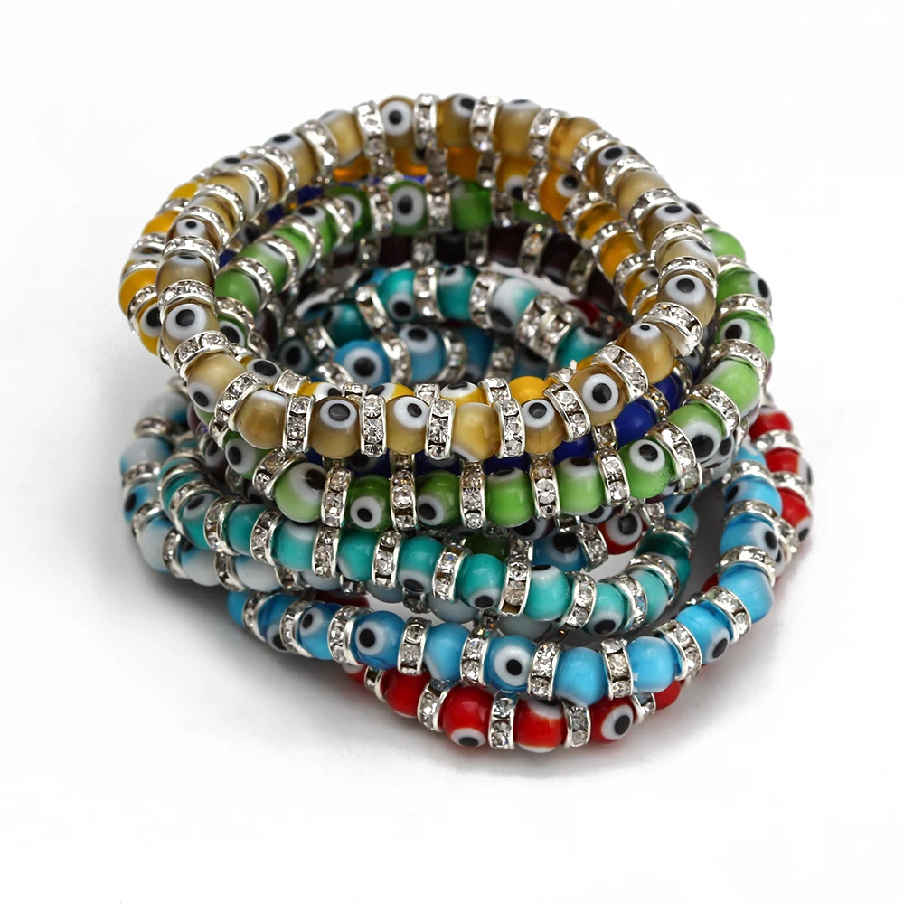 Lucky Eye Glass Colorful Beads Bracelet Adjustable Turkish Evil Eye Beaded Bracelet for Women Girls Men Fashion Jewelry BE636