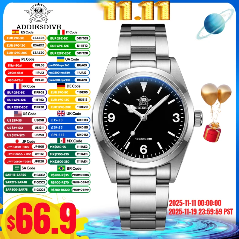 Addiesdive 36mm Herren Luxus uhr bgw9 super leuchtend 100m wasserdicht Saphirglas Mode vh31 Quarzuhr reloj hombre