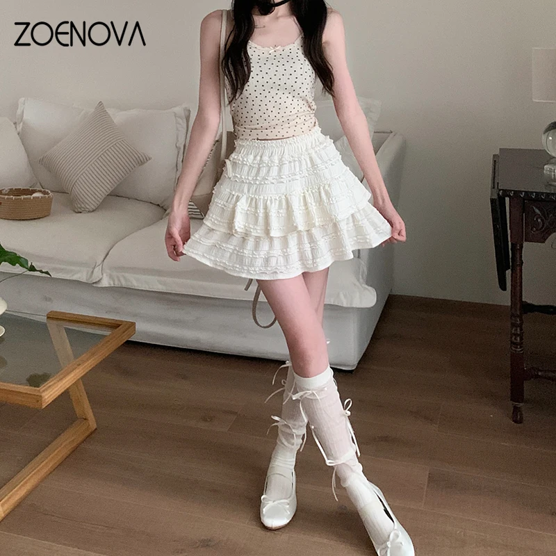 

ZOENOVA Harajuku Street Fashion Cool Girl Ballet Style Cake Skirt Summer Elegant High Waist Sexy Pleated Versatile Mini Skirt