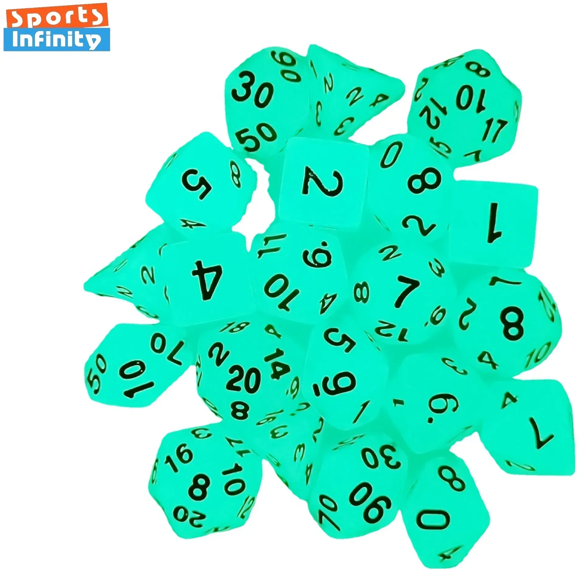 ชุดลูกเต๋าเรืองแสงจำนวน7ชิ้นชุดลูกเต๋าตัวเลข DND 16มม. สำหรับ DND TRPG RPG D20 D12 D10 D8 D6 D4เกมกระดานโต๊ะชุดลูกเต๋า DND