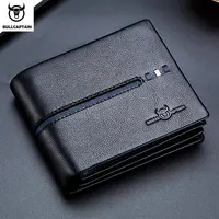 Cartera de cuero genuino BULLCAPTAIN, cartera de negocios de diseñador de marca para hombre, monedero de almacenamiento multifunción, paquete de tarjetas Rfid, cartera para hombre