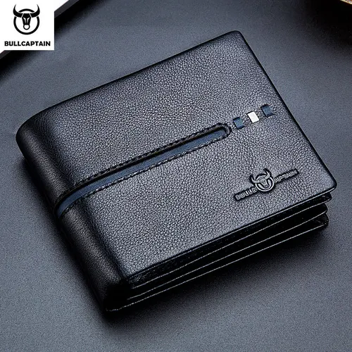 Cartera de cuero genuino BULLCAPTAIN, cartera de negocios de diseñador de marca para hombre, monedero de almacenamiento multifunción, paquete de tarjetas Rfid, cartera para hombre