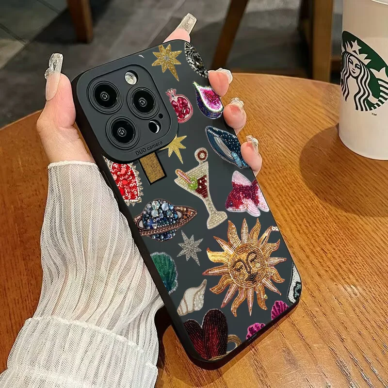 Fashion Black Collage Pattern Eye Design Phone Case For iPhone 11 12 13 14 15 16 Pro Max 16E XS X XR 7 8 16 Plus SE2 Soft Cover