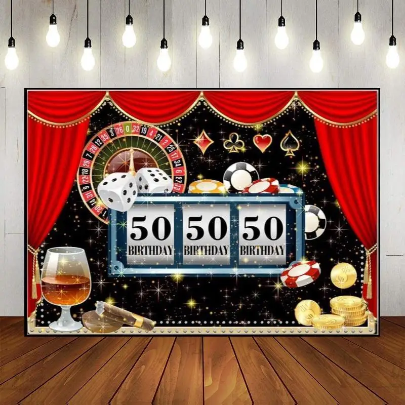 Baby Shower Custom Party Backdrop Happy Birthday Casino Night Cake Photography Poker Banner Las Vegas Dice Decoration Game Hall