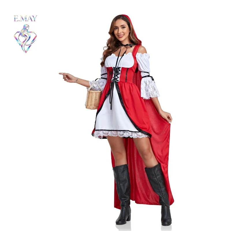 

Adult Halloween Costume Dress Masquerade Ball Little Red Riding Hood Outfit Play Stage Performance Clothing Traditional Ethni...