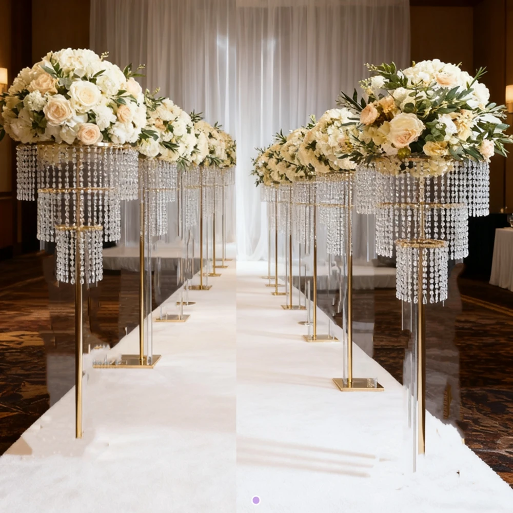 

6pcs 100-120cm f30 Acrylic Flower Stand Wedding Decoration Crystal Backdrop Wedding Walkway Aisle Pedestal Flower Vase Stand