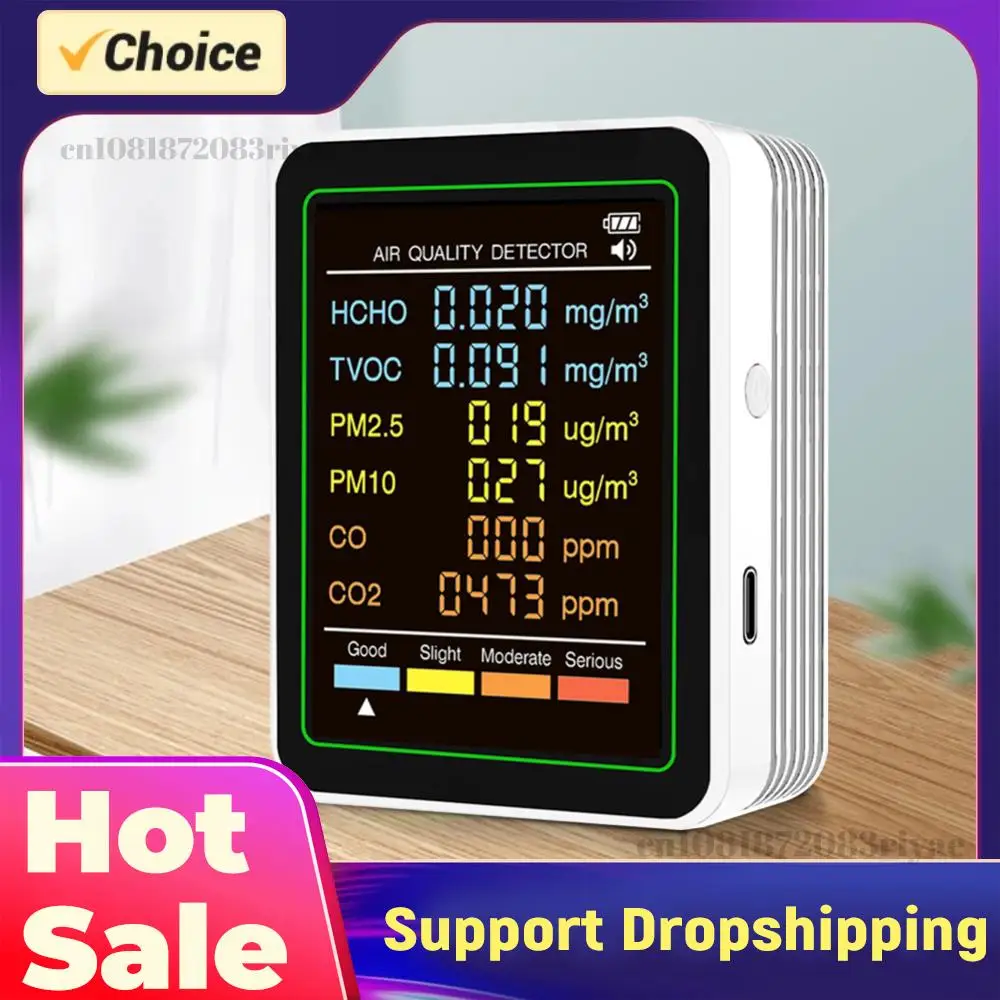 

Многофункциональный измеритель качества воздуха 6-в-1: тестер температуры и влажности в реальном времени для офисов, школ и отелей