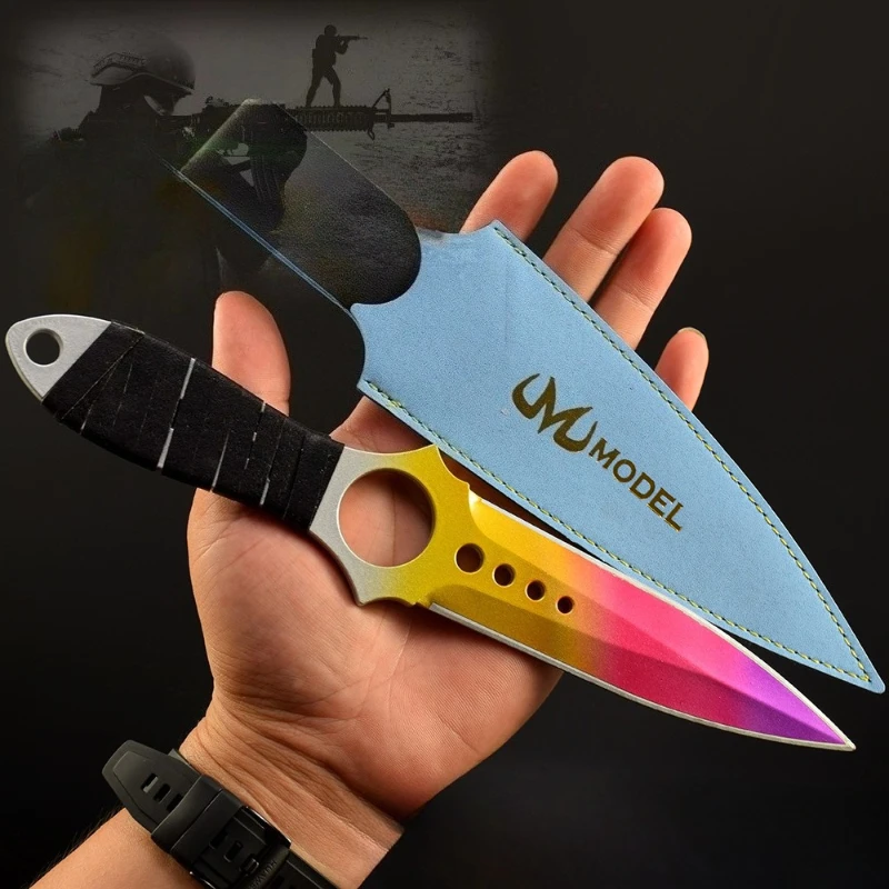 26cm/10,23 GO juego cuchillo de esqueleto periférico Color degradado arma modelo con cubierta de cuero adornos artesanales de Metal juguetes para niños regalo
