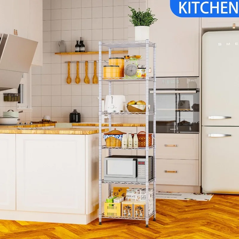 

6 Wire Shelving Steel Storage Rack Adjustable Unit Shelves for Laundry Bathroom Kitchen Pantry Closet