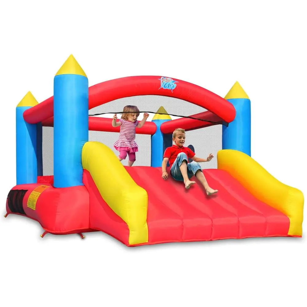 

Iatable Bounce House with Slide, Red and Blue Castle Design, 144 x 108 x 73 Inches, Safety Net Enclosure, Storage Net, Side Entr