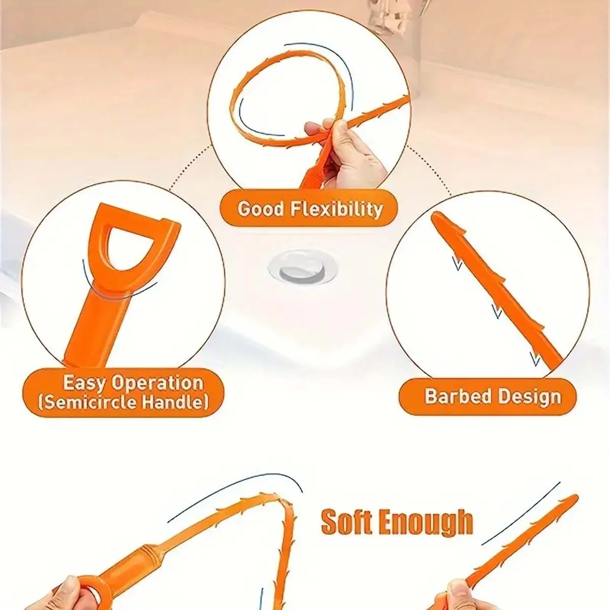 1pc Flexible Drain Hair Clog Remover Tool with Barbed Design – Sink & Shower Drain Snake Cleaner for Kitchen, Bathroom, Tub – Ea