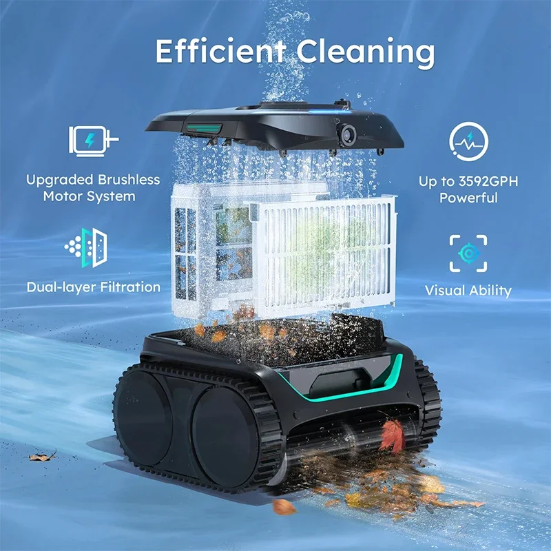 Robot Pool Cleaner Cordless C2 Vision Dual-layer Filtration Visual 80°  Superior Suction Power Running Time 180mins APP