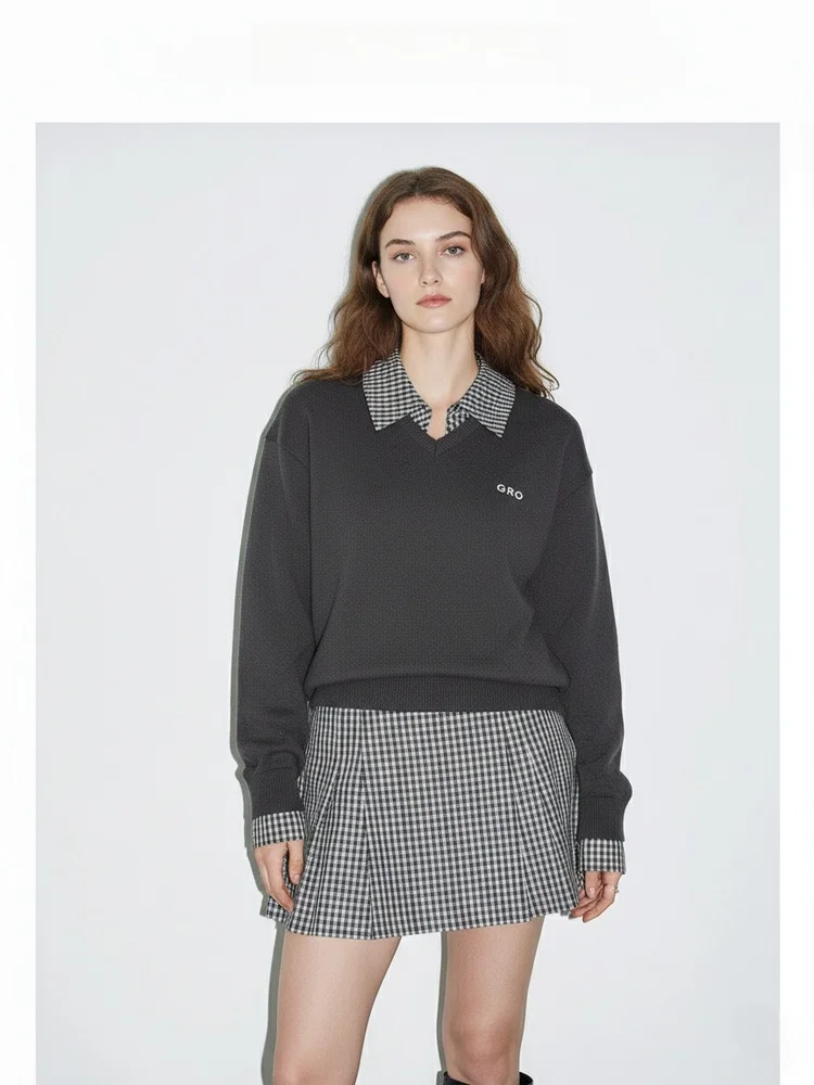 

Stylish Preppy Flip-Collar Knitwear Women's Loose Versatile Thin Oversized Sweater Autumn New Arrival Long Sleeve Wool Blend