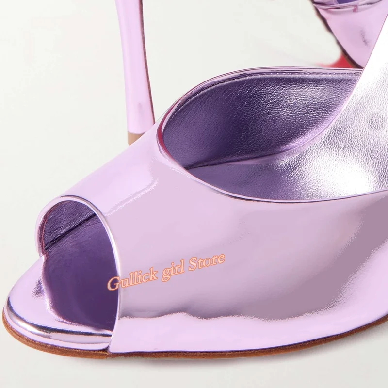 Open Toe Stiletto High Heel Slippers Slip On Metallic Lilac Tone Fashion 2024 Summer Women Dress Shoes Solid New Arrivals