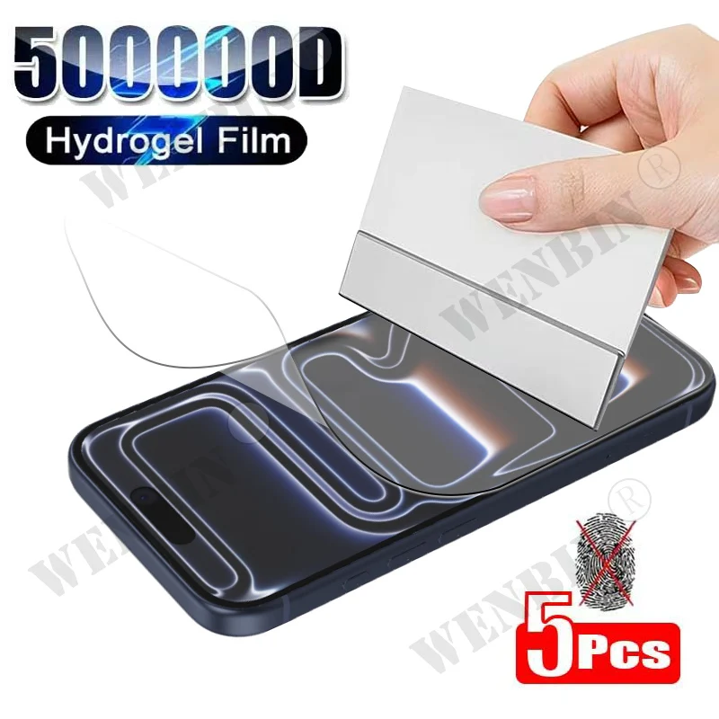 5Pcs Hydrogel Film For iPhone 17 Pro Max 17 Air 16 16e 15 14 13 12 11 Pro Max Plus Full Cover Screen Protector For iPhone 17