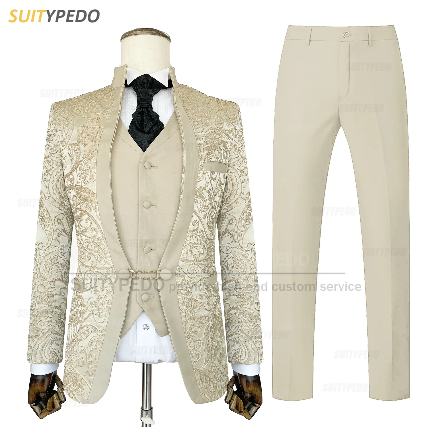 Luxury Men Suit Set Wedding Gala Groomsman Slim Fit Elegant Costumes Custom Piano Performance Formal Blazer Vest Pants 3 Pieces