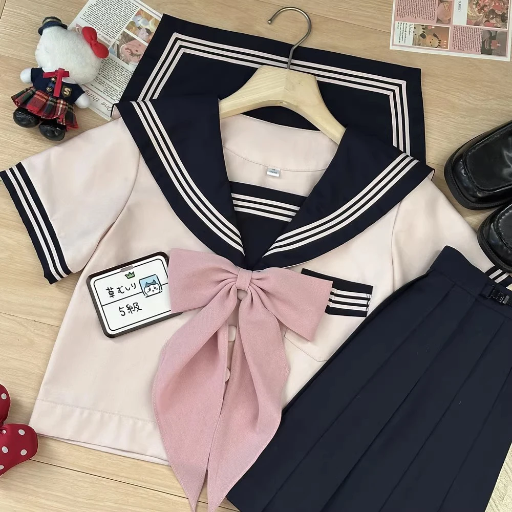 Abito da marinaio rosa Seifuku giapponese Cosplay Vestito da marinaio Marinaio Fuku Manica corta Ragazze delle scuole superiori Studenti coreani Uniformi Jk