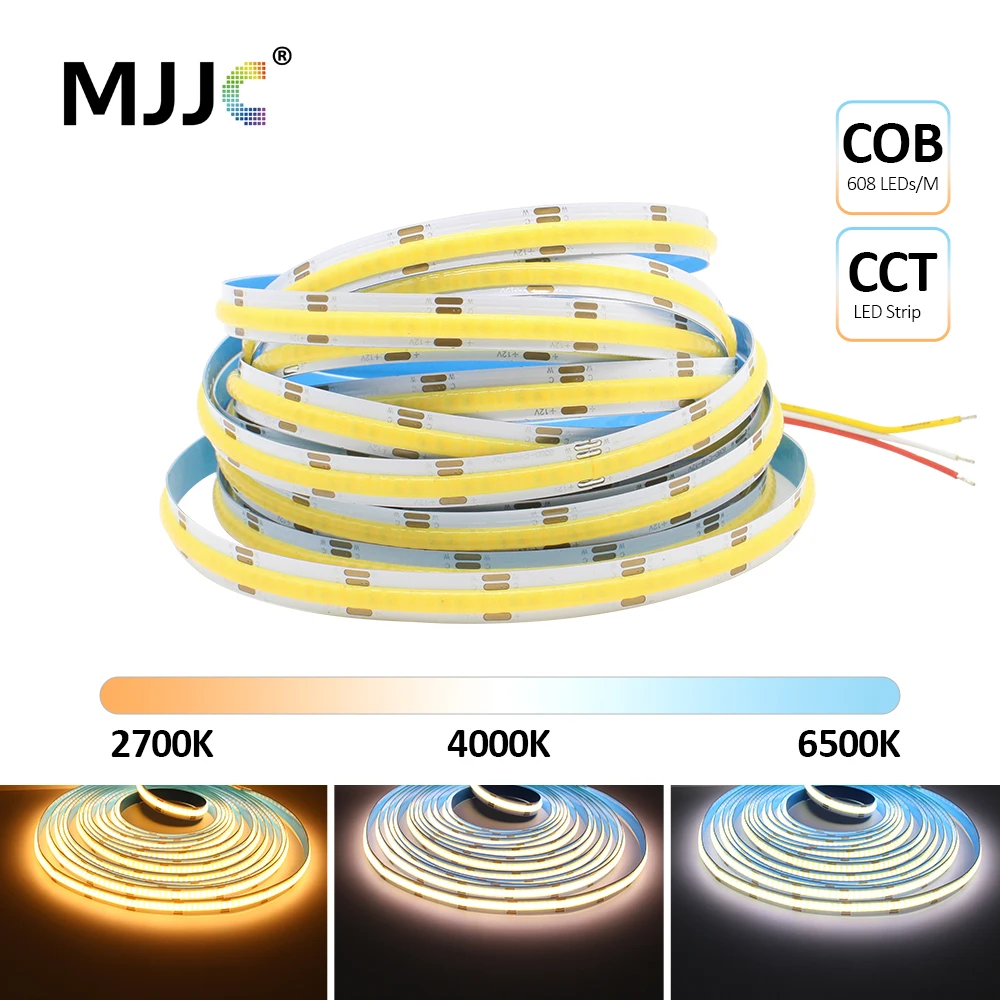 COB CCT LED Strips 24V DC12V 608LEDs FCOB LED Light Dimmable Dual Color 10MM PCB 1M 3M 5M High Density Flexible Ra90 Linear Tape