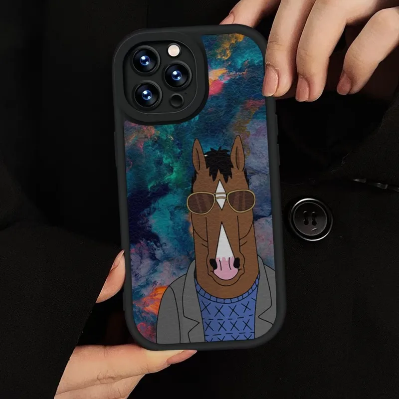 B-BoJack Horseman Phone Case Silicone Soft For IPhone 15 11 14 13 12 Pro Max Mini Xs X Xr 7 8 Plus SE2020 Black Leather Coque