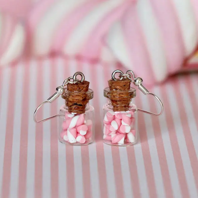 Candy Jar Earrings - Pink Candy Jar Earrings - Mini Food Earrings Marshmallow Kawaii