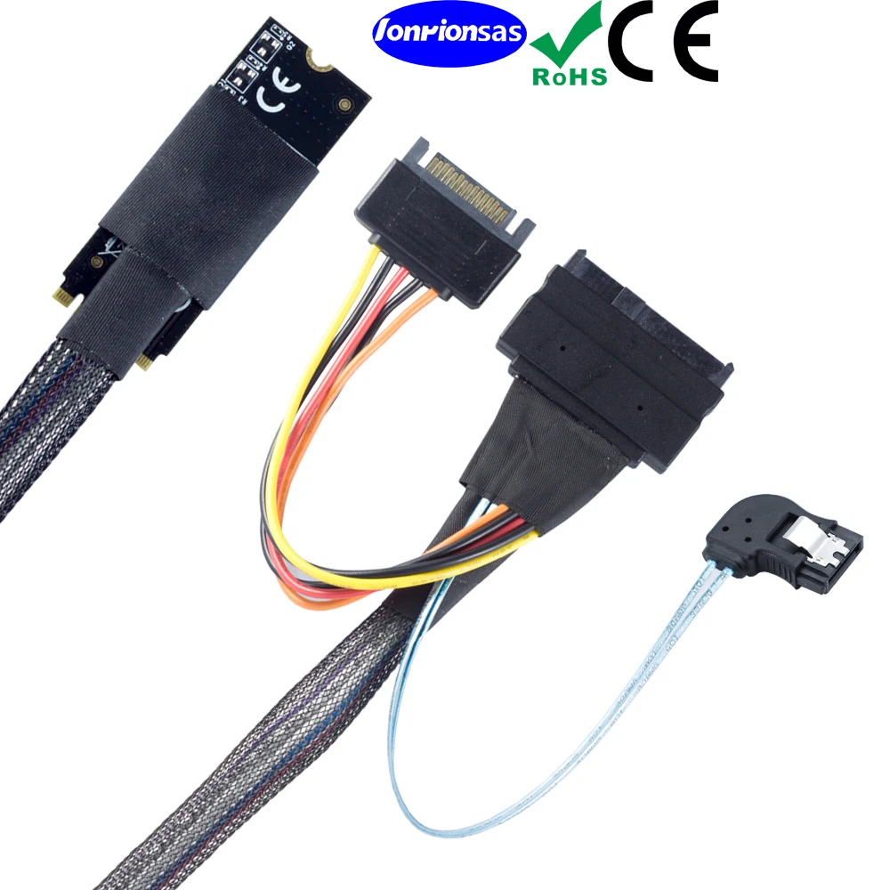 M.2（M-Key）PCB board to U.2 SFF-8639 SDD with SATA 15P male and 7P SATA right angle female  cable