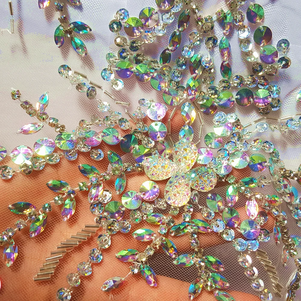 Haut Clear ab 34x34cm Sew On Crystal Sequins Rhinestone Appliques Patch Trim Sewing For Crafts Wedding Evening Gown Decorations