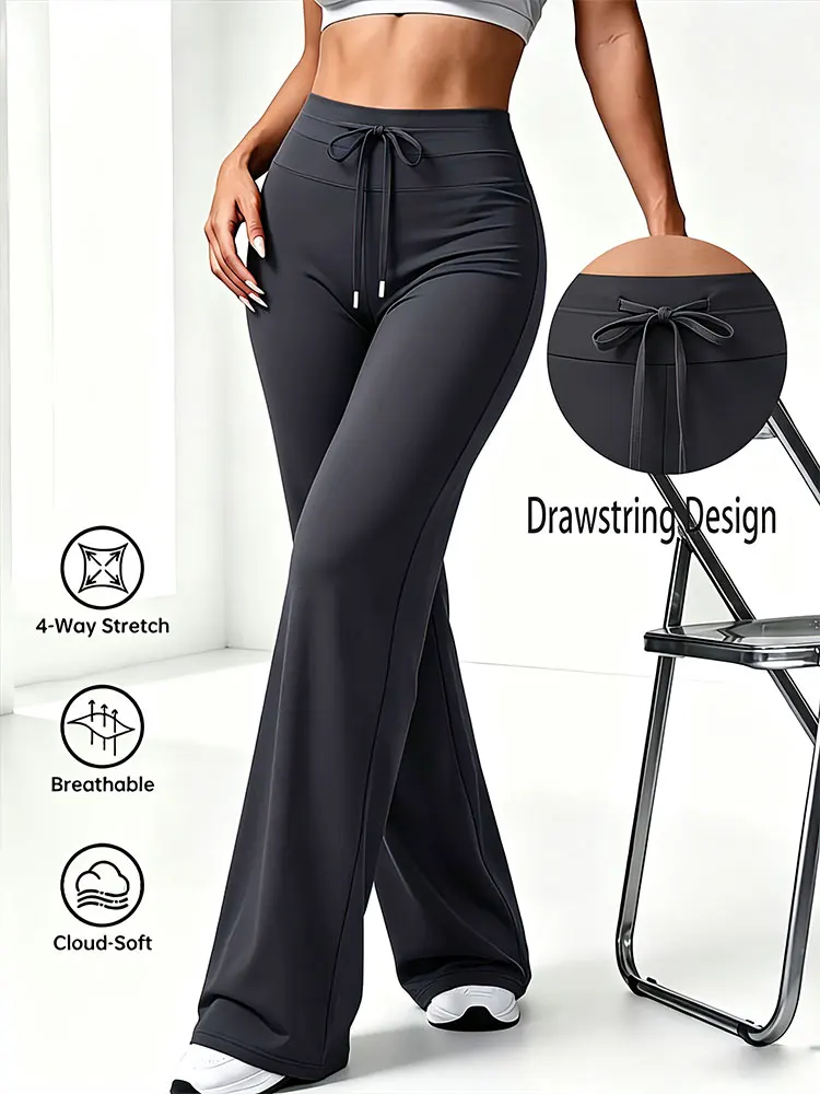 High Waist Drawstring Wide Leg Pants Fitness Yoga Pants Tummy Control Hip Lifting Sports Pants Womens Casual Pants Sports Fitne
