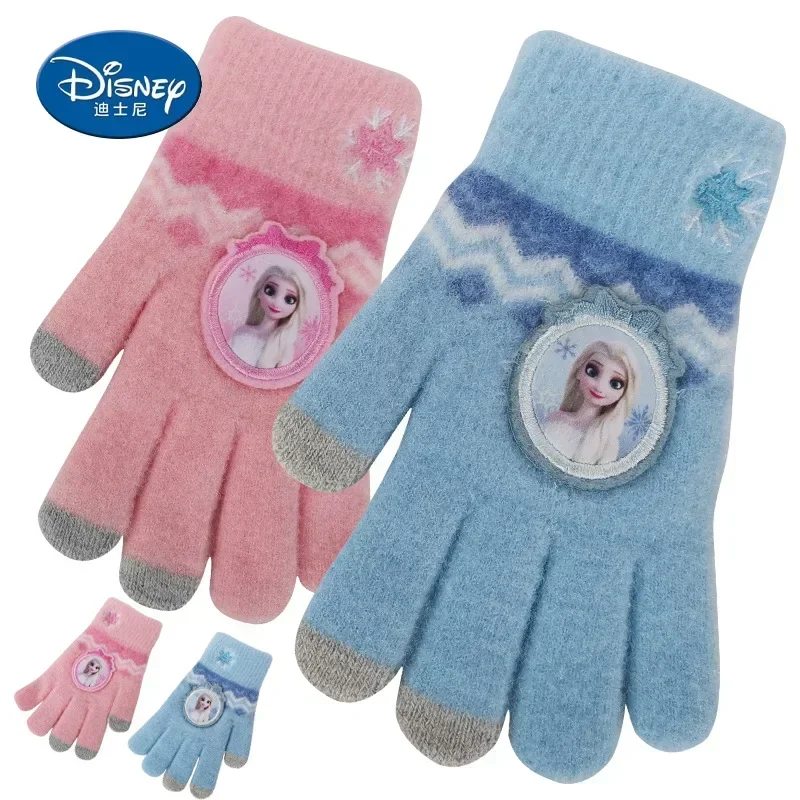 

Disney Children's Gloves Cartoon Figure Kawaii Frozen Elsa Girl Child Winter Knit Can Touchscreen Warm All Finger Christmas Gift