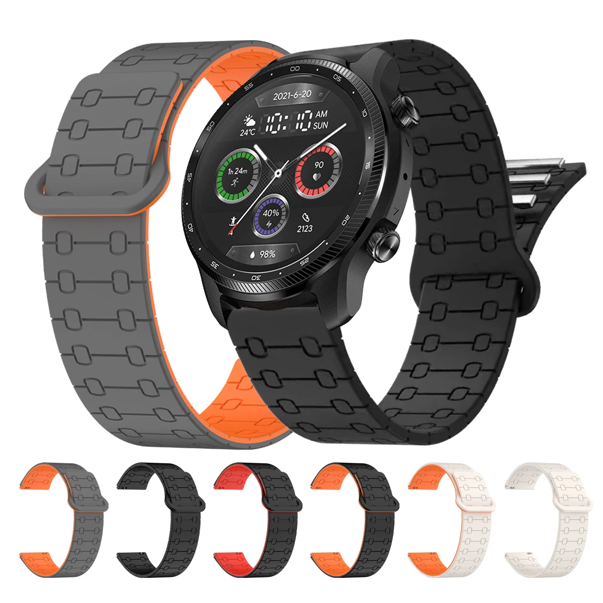 TicWatch Pro 3 용 마그네틱 스트랩 22mm TicWatch Pro/GTH2/GTW/E2 조정 가능한 시계 밴드 용 울트라 LTE/GPS 실리콘 팔찌 코레아