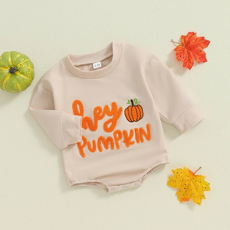 Baby Halloween Rompers Boys Girls Pumpkin Letter Embroidered Long Sleeve Loose Fits Jumpsuits Newborn Clothes