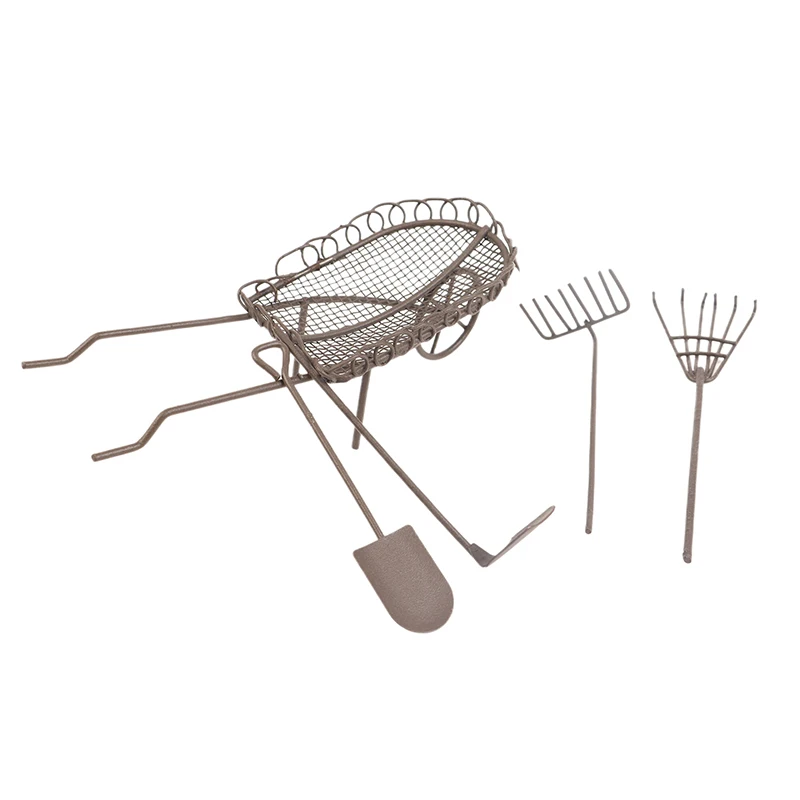 1/12 Puppenhaus Simulation Gartengeräte Kit Puppenhaus Schaufel Rechen Hacke Warenkorb Bauernhof Werkzeug Ornamente Puppenhaus Zubehör