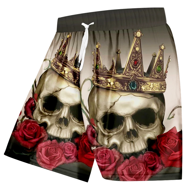 Herren-Badehose mit 3D-Totenkopf-Print, Strandshorts, schnell trocknende Outdoor-Freizeit-Sportshorts, Badebekleidung, modische Herrenshorts – Detail 7