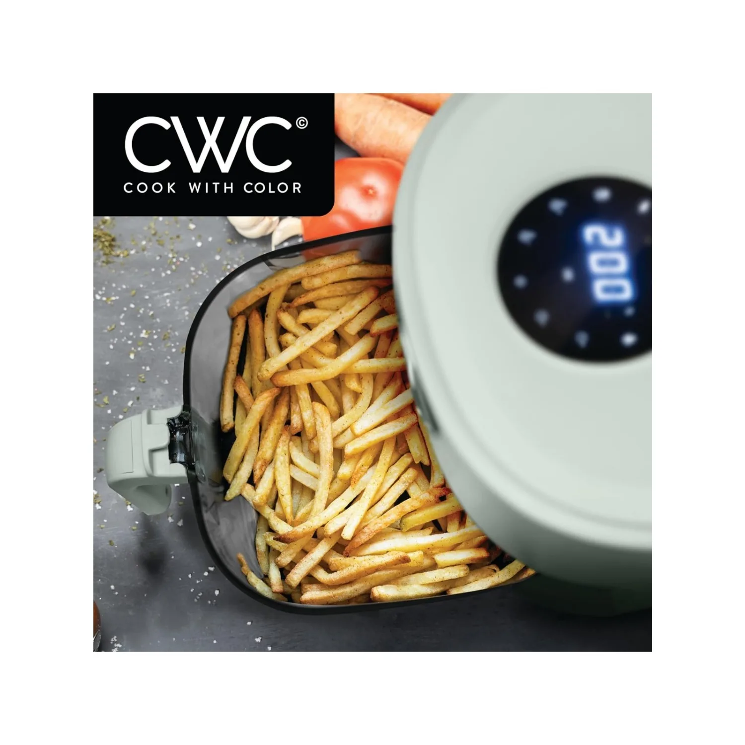 Colorful 1200W 4Qt Air Fryer: Glass Basket, Dishwasher Safe, 60min Timer, 6 Presets, Temp Control 175F-400F, 4 QT, Sage