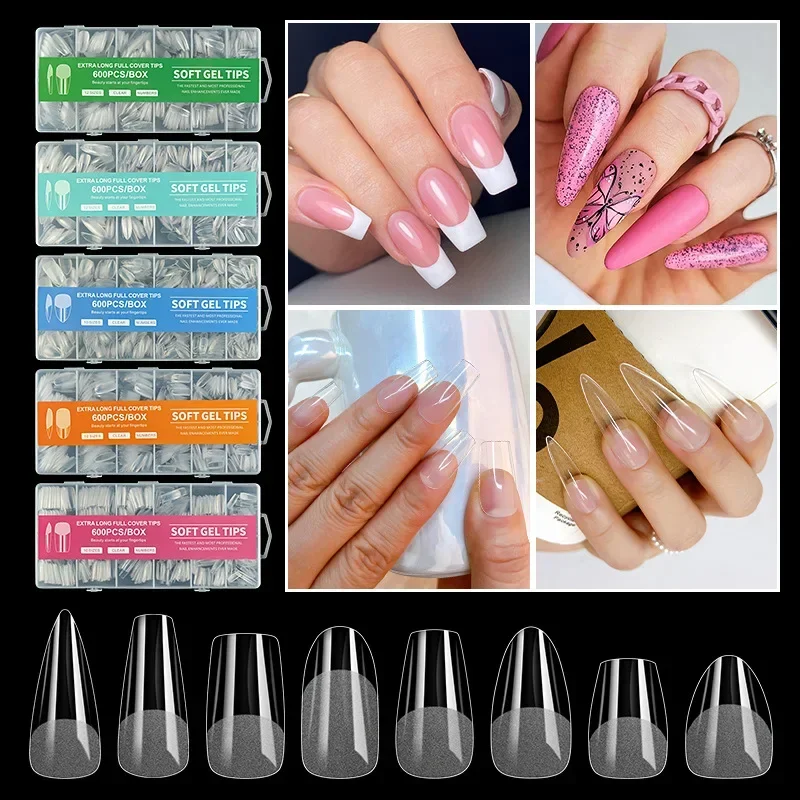 Soft Gel False Nail Tips For Manicure Coffin Almond Artificial Nails_voghion.com