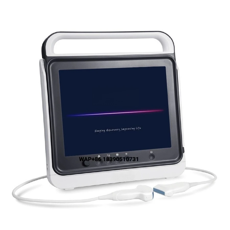 Black and white animal ultrasound machine with large touchscreen for professional animal testing