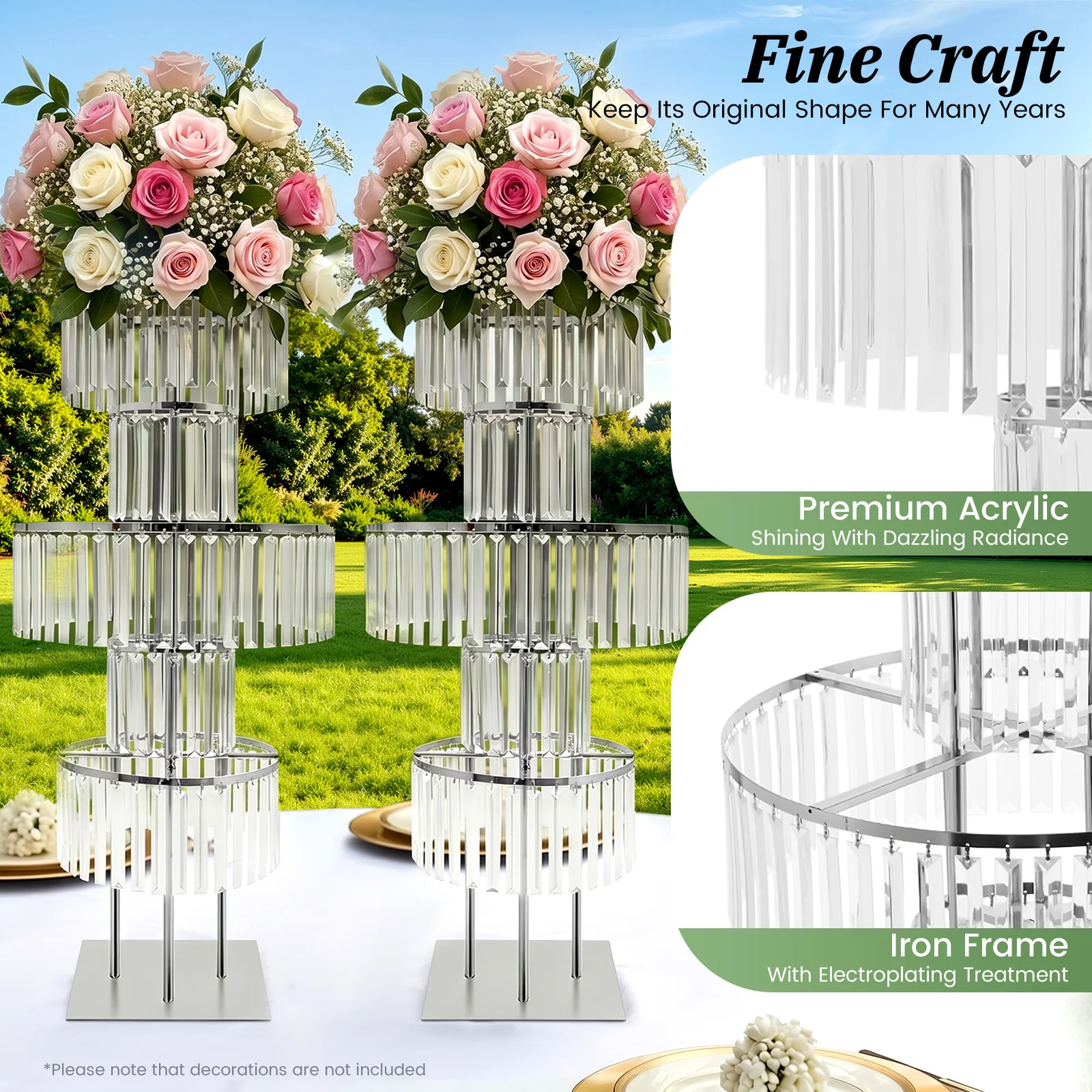 2 Pack 5‑Tier Flower Stands, Acrylic Crystal Pendants Flower Rack, 43.3in Height Floor & Tabletop Floral Display Holder With Square Base For Wedding Venue Balcony Garden Photo Studio Decor
