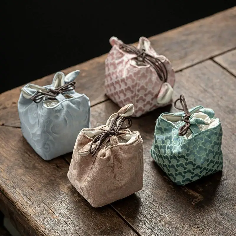 Chinese Style Tea Set Storage Bag Thickened Multi-functional Teapot Cloth Pouch Vintage Embroidered Candy Storage Bag
