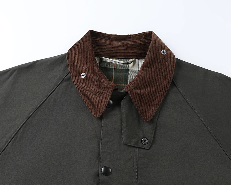 Herren Cordkragen Gewachste Baumwoll-Feldjacke, Weite Passform, Kariertes Futter, Winddichte Arbeitsjacke, Vintage Casual Cargo-Jacke für Herbst und Winter – Detail 3