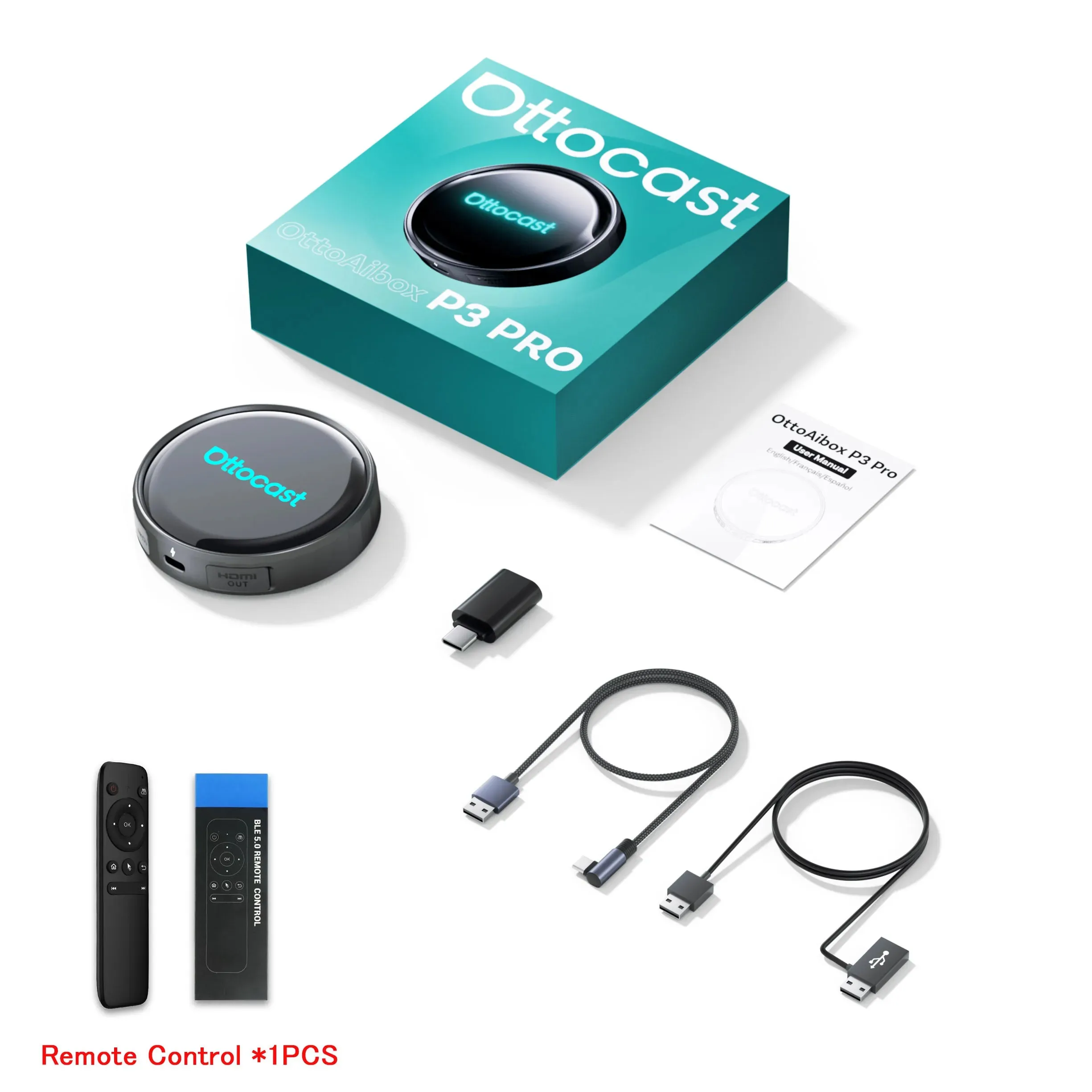 Ottocast OttoAibox P3 Pro AI Box Wireless CarPlay Android Auto QCM