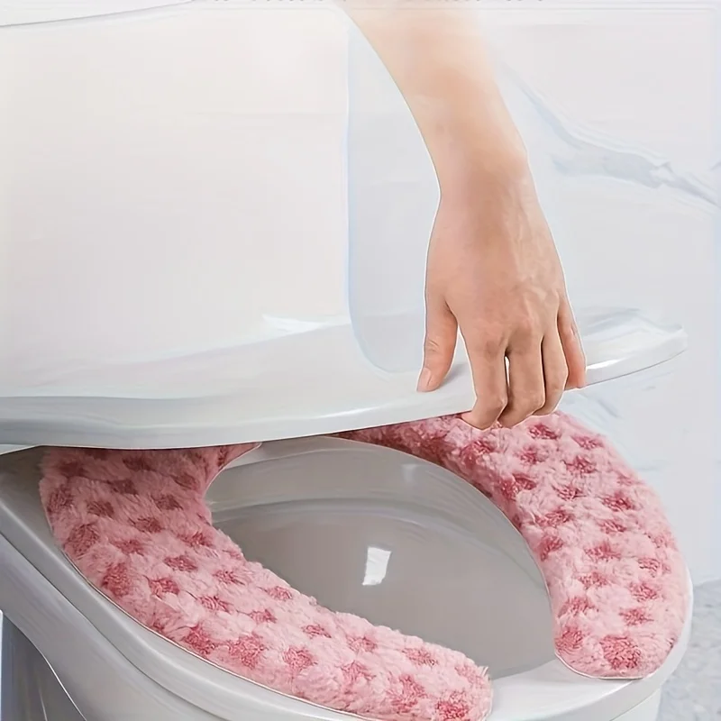 Thick Warm Toilet Seat Cushion Cover with Sticky Back Washable Reusable Mat for Winter Home Garden Essentials