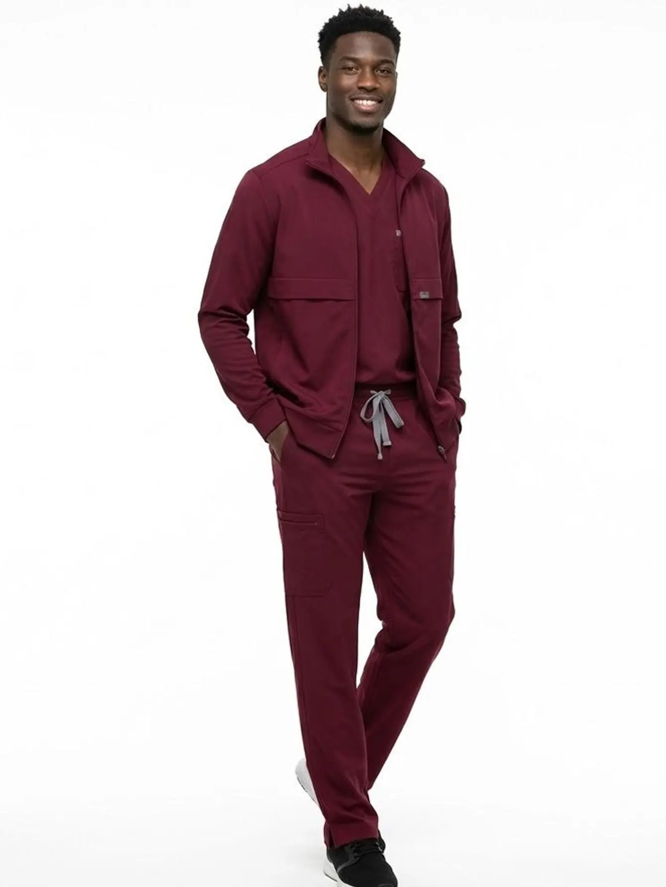 3-in-1 Uniform Bundle Warm Stretch Scrubs Set (Top/Joggers) + Long Lab Coat | Fluid-Resistant Clinical Laboratory Workwear