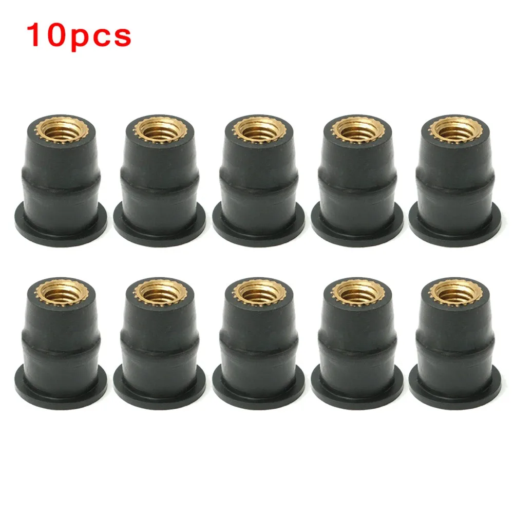 10pcs/lot M5 Rubber Nuts Motorcycle Windscreen Bolts Screws Nut Fastener Rubber Well Nut With Threaded Brass Insert