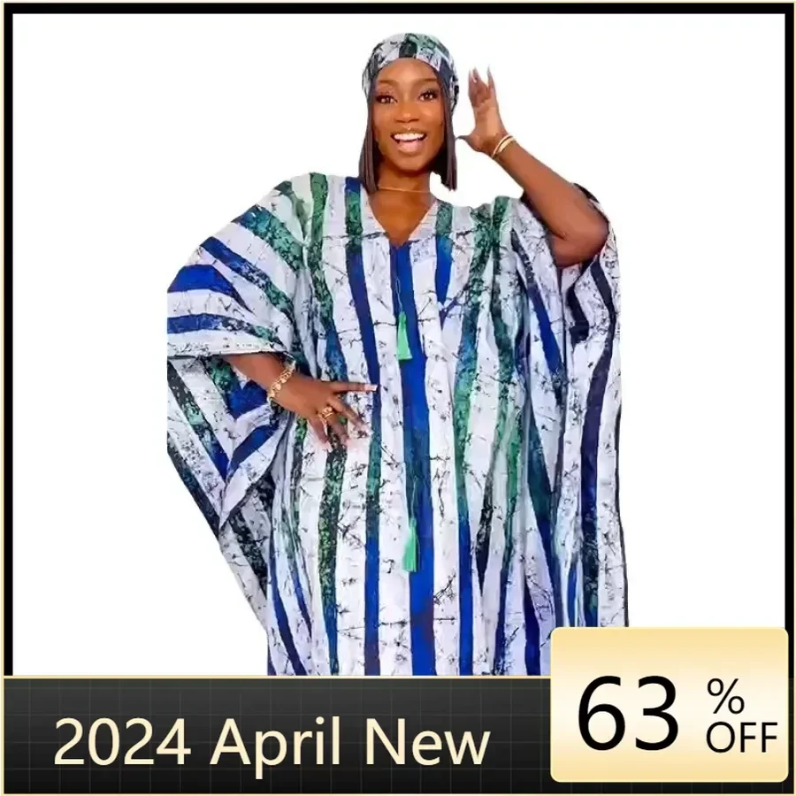 

2024 Plus Size African Dresses for Women Summer African V-neck Polyester Maxi Dress Gowns Ankara Dresses African Clothes Outfits