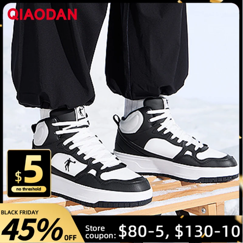

QIAODAN Leisure Skateboarding Shoes Man's 2025 Autumn Winter High-top Rubber Cotton Shoes Non-Slip Warm Sneakers QXL053244520B