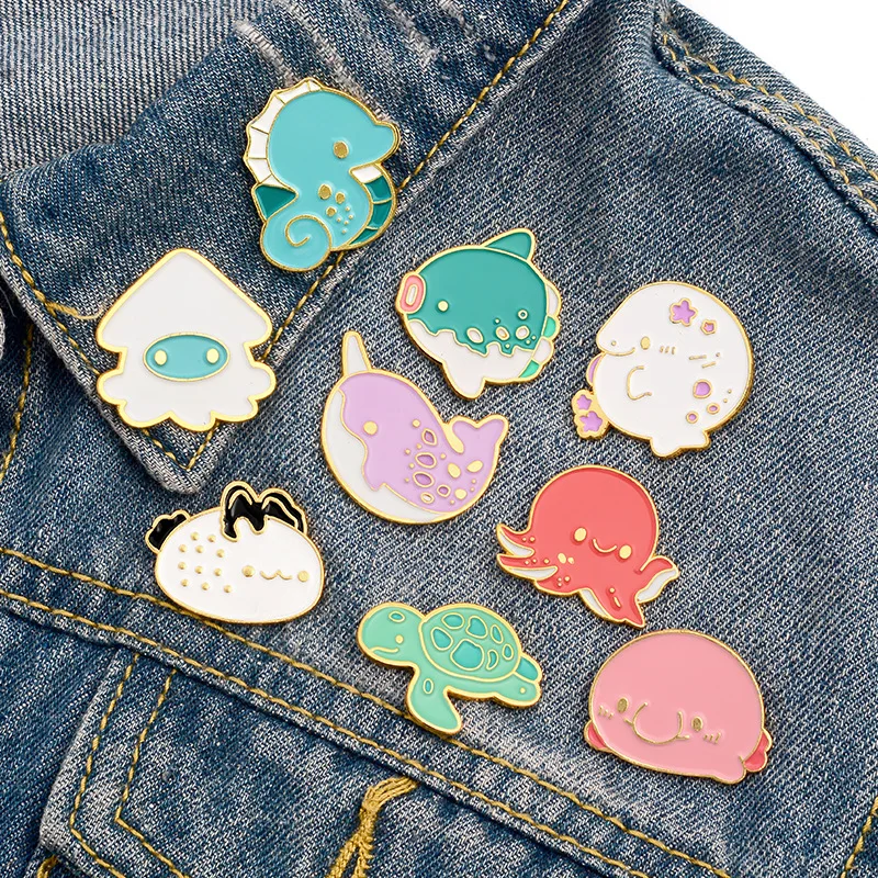 Sea Animal Brooch Shark Seahorse Octopus Turtle Starfish Jellyfish Dolphin Devil Fish Parent-child Shape Brooch Badge Lapel Pin