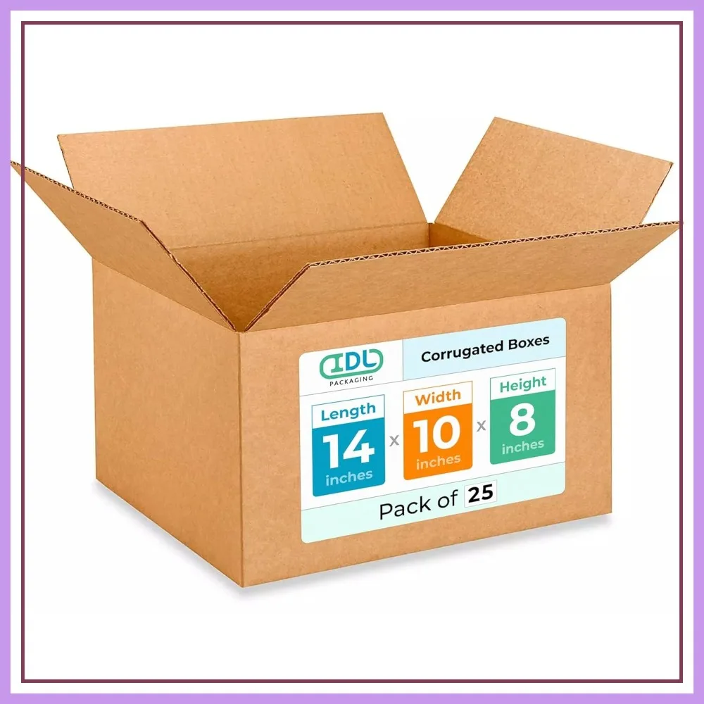 

Medium Moving Boxes 14x10x8, 25-Pack, 200 lb Strength, Heavy Duty Corrugated Shipping Boxes